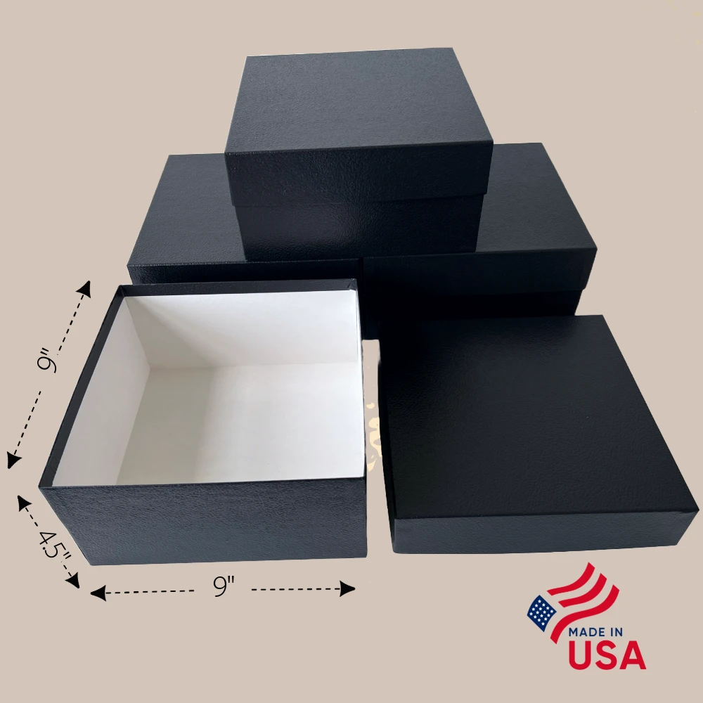 20 Boxes - Rigid Set-Up Boxes - 9" x 9" x 4-1/2" Onyx Black Embossed