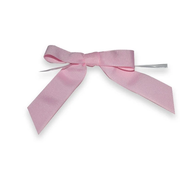 7/8" Ribbon - Pre-Tied Grosgrain Twist Tie Bows - Light Pink - 50 Bows/Pack