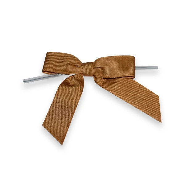 7/8" Ribbon - Pre-Tied Grosgrain Twist Tie Bows - Old Gold - 50 Bows/Pack