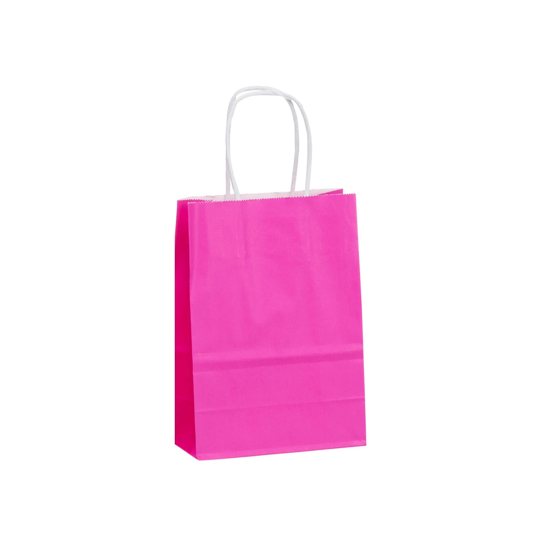 Bright Pink Paper Shopping Bags - 5" x 3" x 8" - 250 Bags