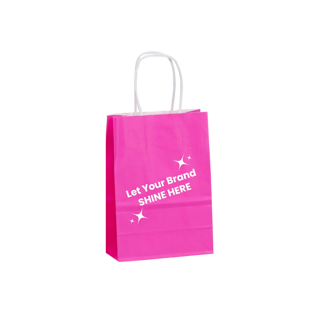Bright Pink Paper Shopping Bags - 5" x 3" x 8" - 250 Bags