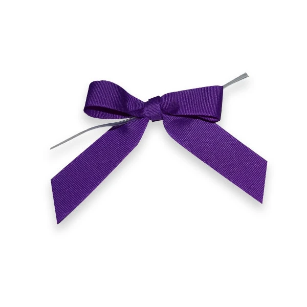 7/8" Ribbon - Pre-Tied Grosgrain Twist Tie Bows - Purple - 50 Bows/Pack