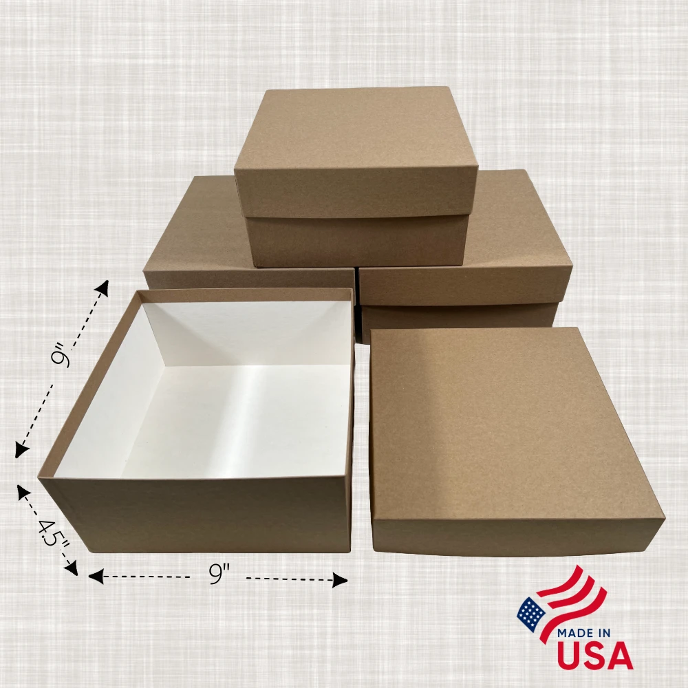 20 Boxes - Rigid Set-Up Boxes - 9" x 9" x 4-1/2" Natural Kraft