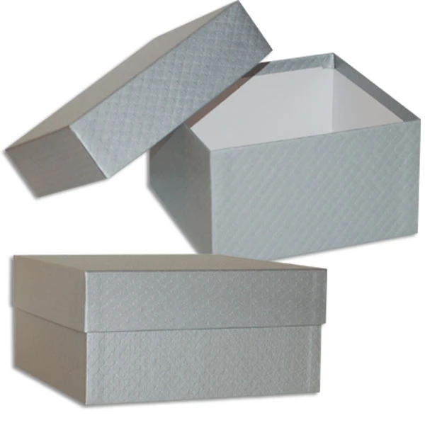 Rigid Set-Up Boxes - 9" x 9" x 4-1/2" Silver Embossed - (20/Case)