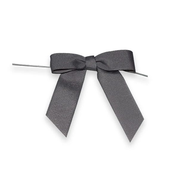 7/8" Ribbon - Pre-Tied Grosgrain Twist Tie Bows - Silver - 50 Bows/Pack
