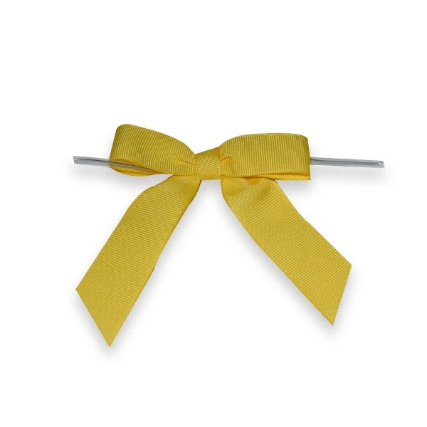 7/8" Ribbon - Pre-Tied Grosgrain Twist Tie Bows - Yellow - 50 Bows/Pack
