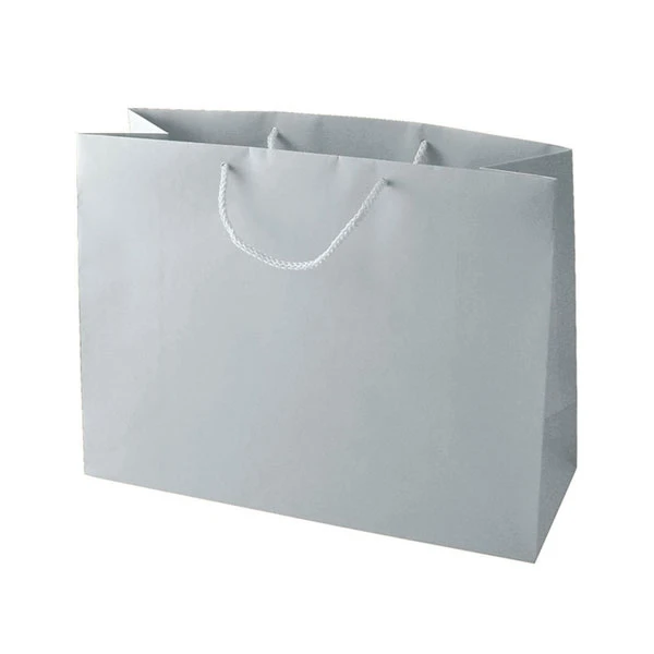 100 Bags - Matte Laminated Euro Paper Bags - Silver - 13" x 5" x 10"