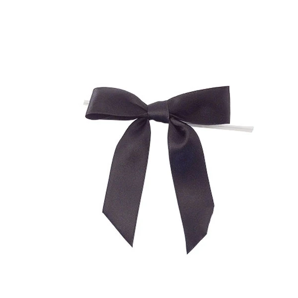 7/8" Ribbon - Pre-Tied Satin Twist Tie Bows - Black - 50 Bows/Pack