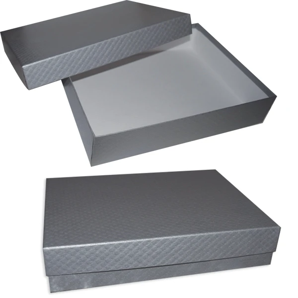 20 Boxes - Rigid Set-Up Stationers & Presentation Boxes - 12" x 9" x 2-1/2" Silver Embossed