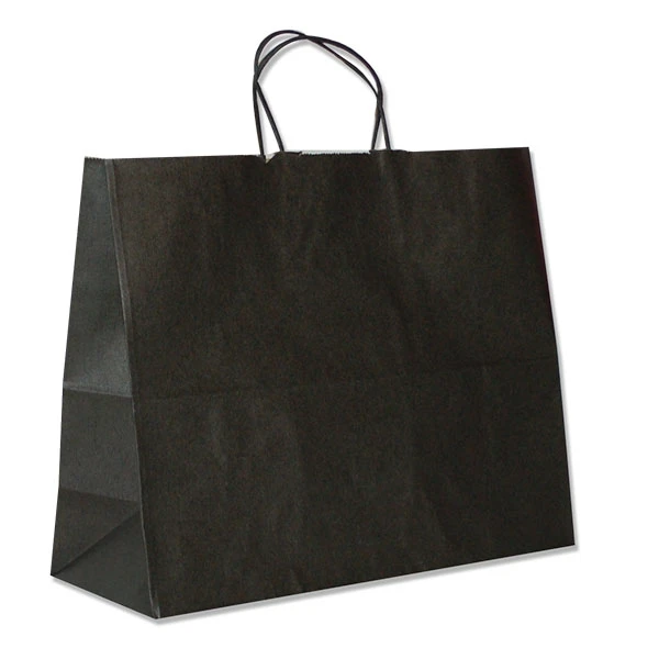 Black Varnish Stripe Paper Shopping Bags: 16" x 6" x 12" - 250 Bags/Case
