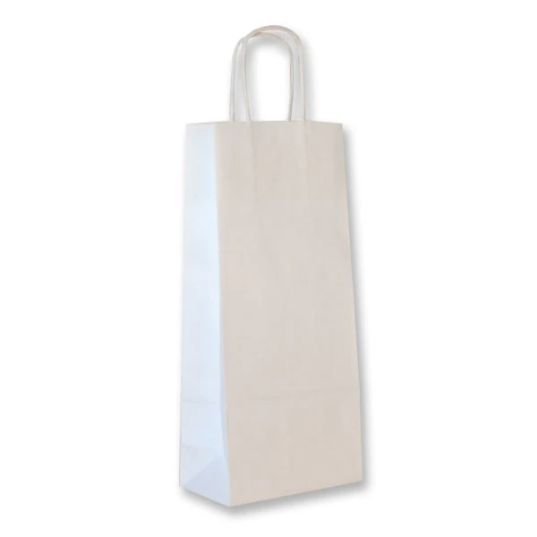 White Kraft Wine Paper Bags - 1 Bottle - 5" x 3" x 13" 250 Bags/Case
