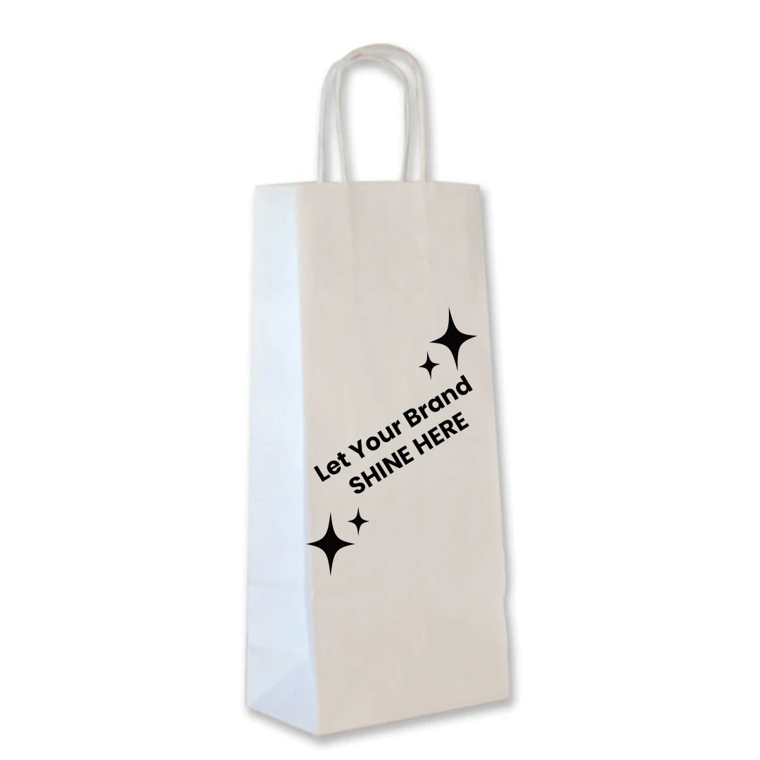 White Kraft Wine Paper Bags - 1 Bottle - 5" x 3" x 13" 250 Bags/Case