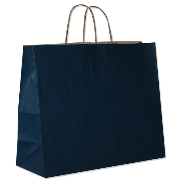 Navy Blue Varnish Stripe Paper Shopping Bags: 16" x 6" x 12" - 250 Bags/Case