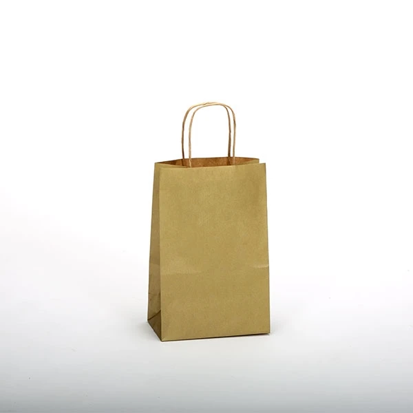 Gold Kraft Paper Shopping Bags: 5-1/4" x 3-1/2" x 8-1/4" - 250 Bags
