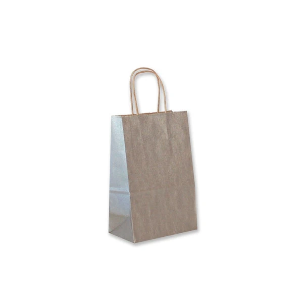 Silver Kraft Paper Shopping Bags: 5-1/4" x 3-1/2" x 8-1/4" - 250 Bags
