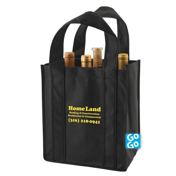 Custom Printed Black Non-Woven 6 Bottle Wine Totes - 100 Bags