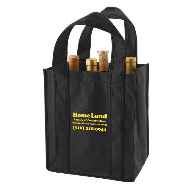 Custom Printed Black Non-Woven 6 Bottle Wine Totes - 100 Bags
