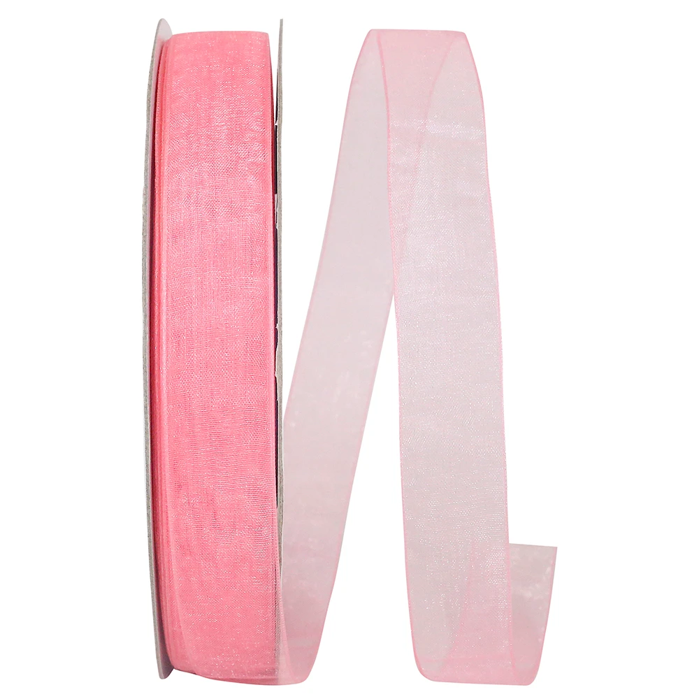 100 Yards - 7/8" Rose Pink Chiffon Sheer Ribbon