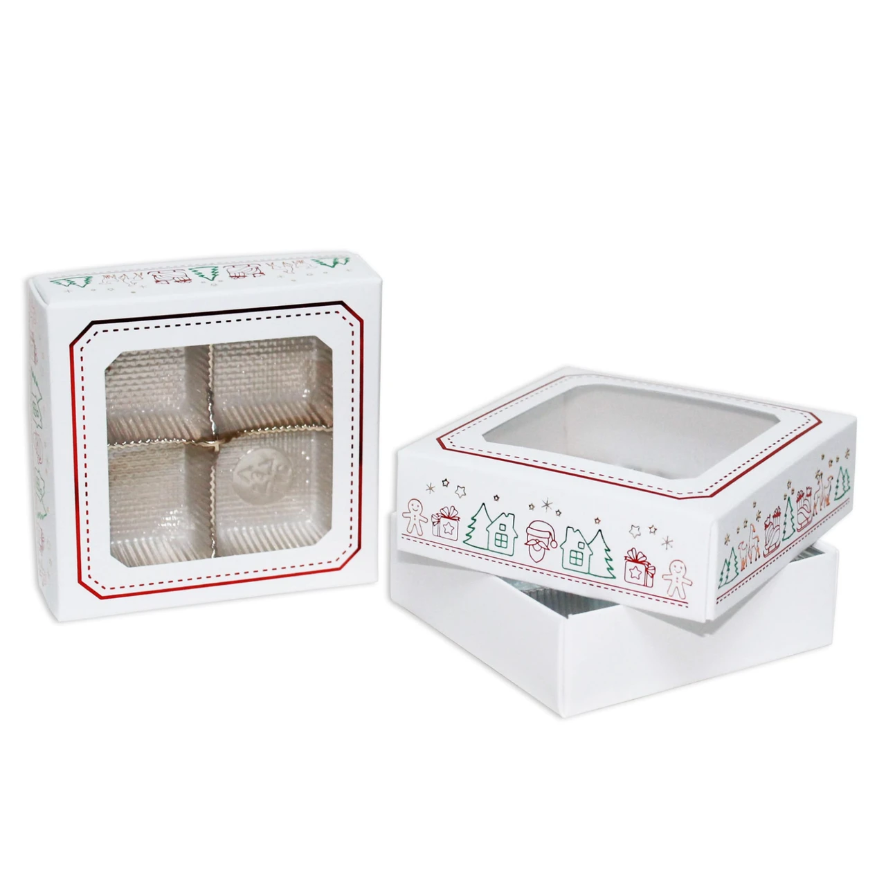 250 Covers - 3 oz. Candy Box Covers - Foil Christmas with windows 3-11/16" x 3-11/16" x 1-1/8"