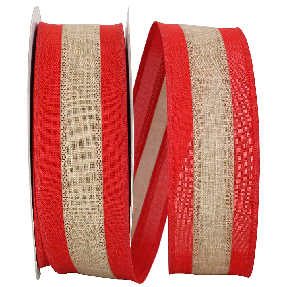 Natural Stripe Linen Wired Ribbon 2-1/2" x 50 Yards/Roll