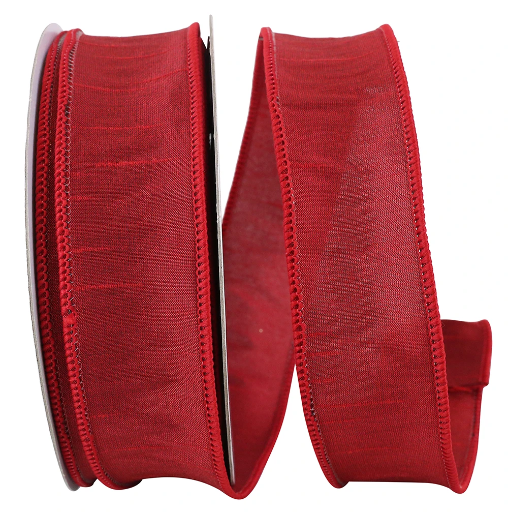 Dupioni Scarlet Wired RIbbon - 1-1/2" x 20 Yards