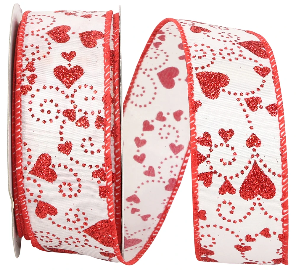 Heart Glitter Trails Wired Ribbon - 1-1/2" x 20 Yards/Roll