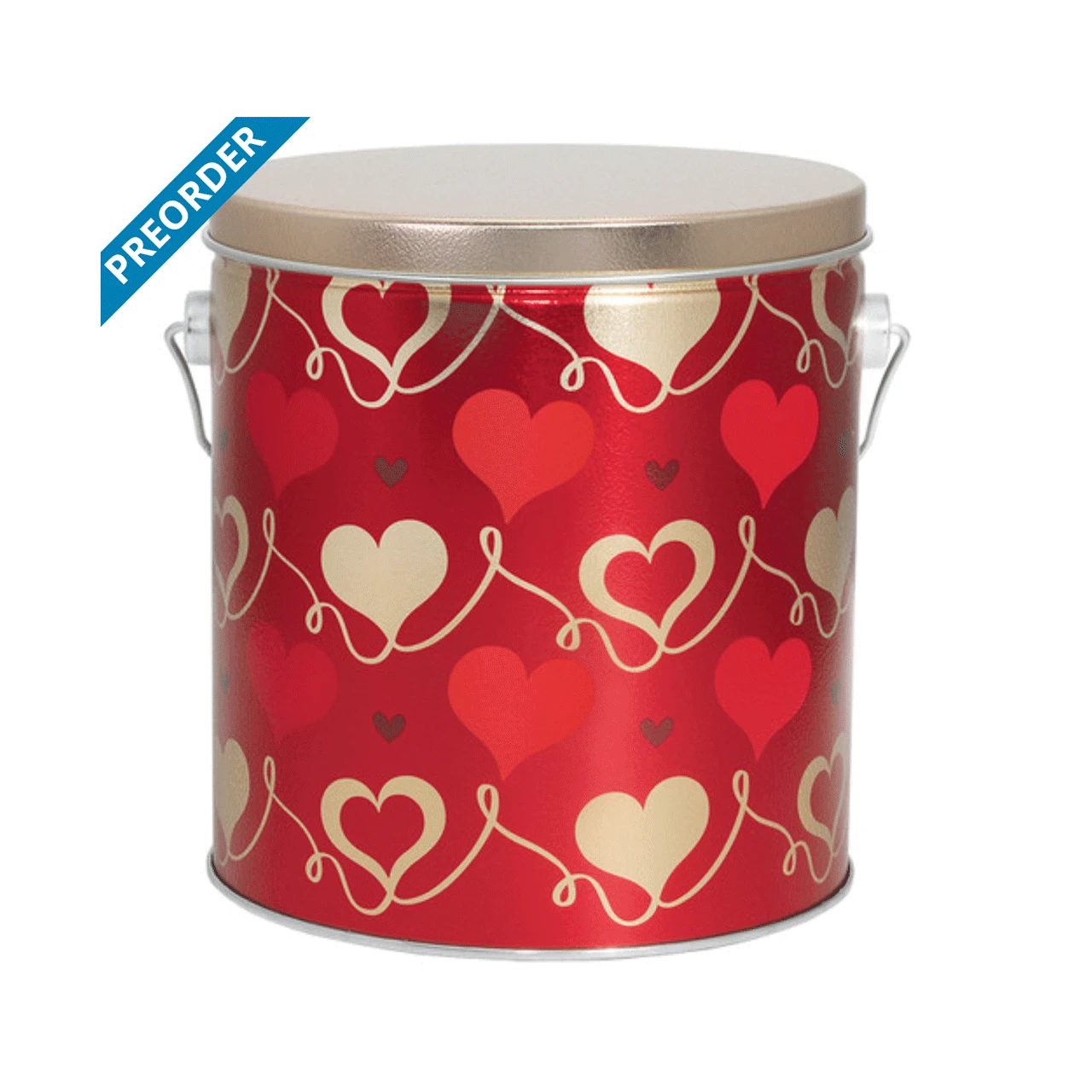 12 tins - 1 Gallon Popcorn Tins- 6-11/16 Dia. x 7-1/4 - With Love Hearts