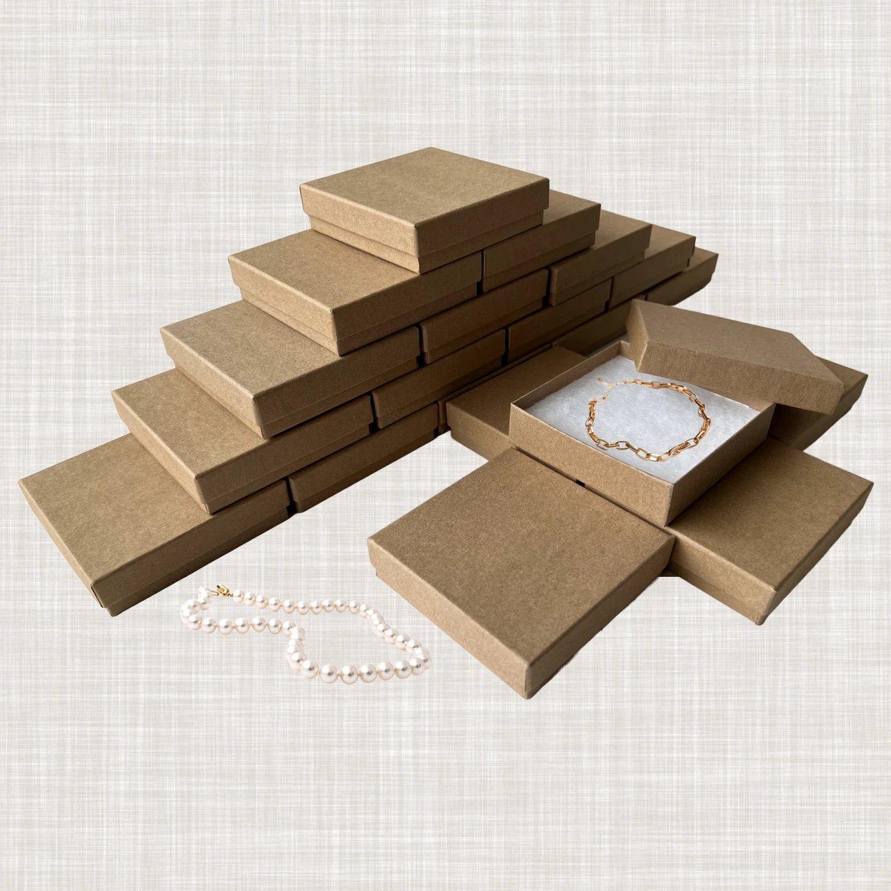 20 Boxes - Natural Kraft Jewelry Box - Medium - 3-1/2" x 3-1/2" x 7/8"