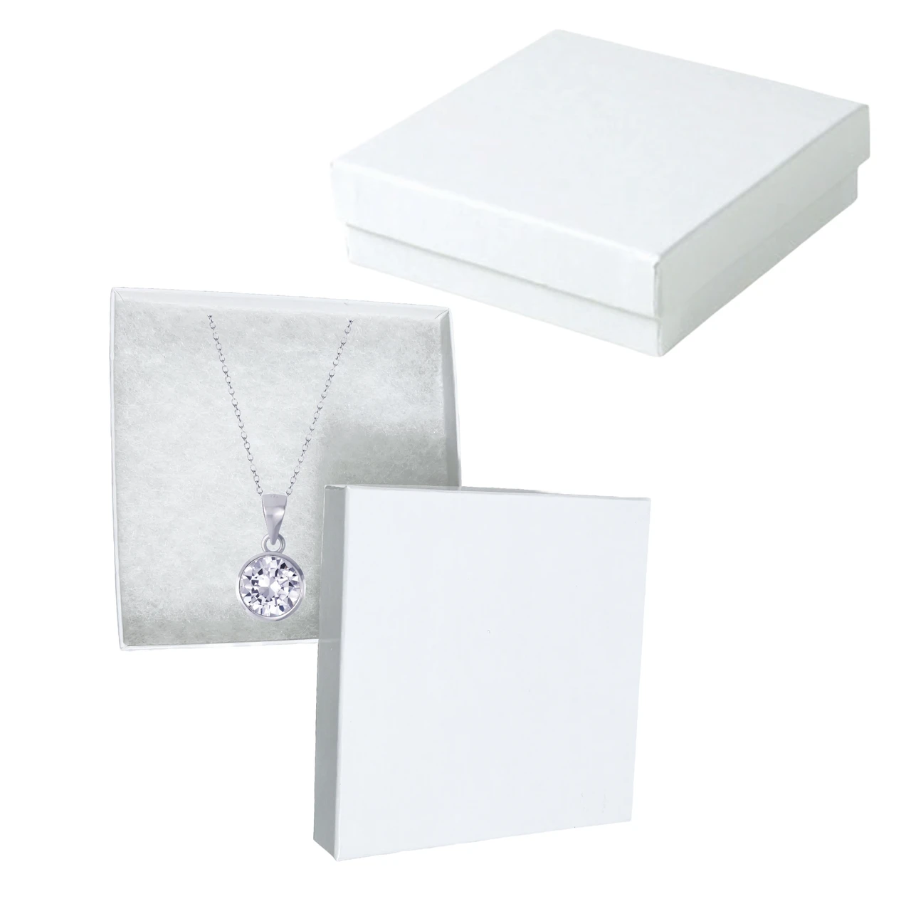 20 Boxes - White Gloss Krome Jewelry Boxes - 3-1/2" x 3-1/2" x 7/8"