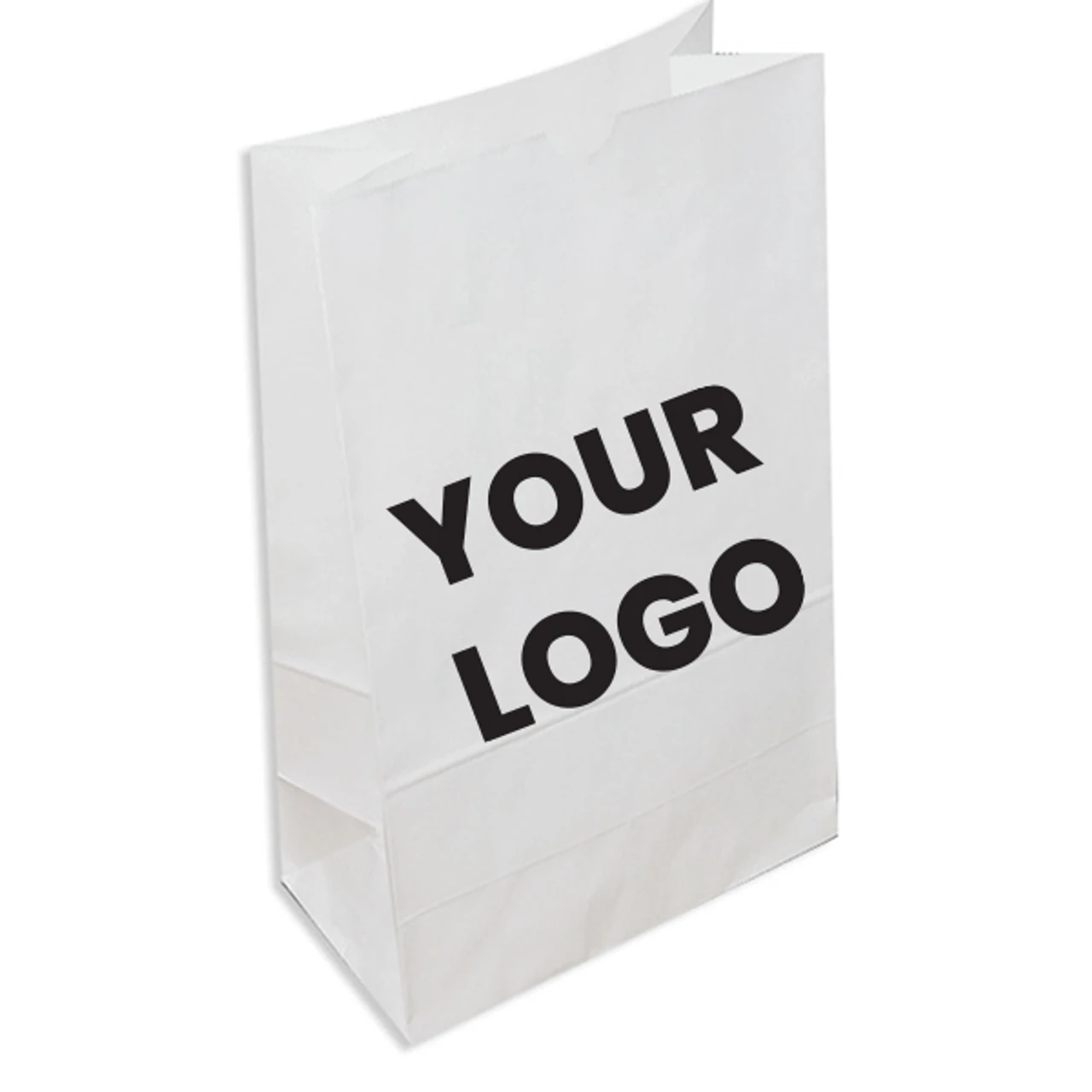 Custom Branded Modified 1/6 Barrel Grocery SOS Paper Bags - White Kraft - 5000 Bags Minimum