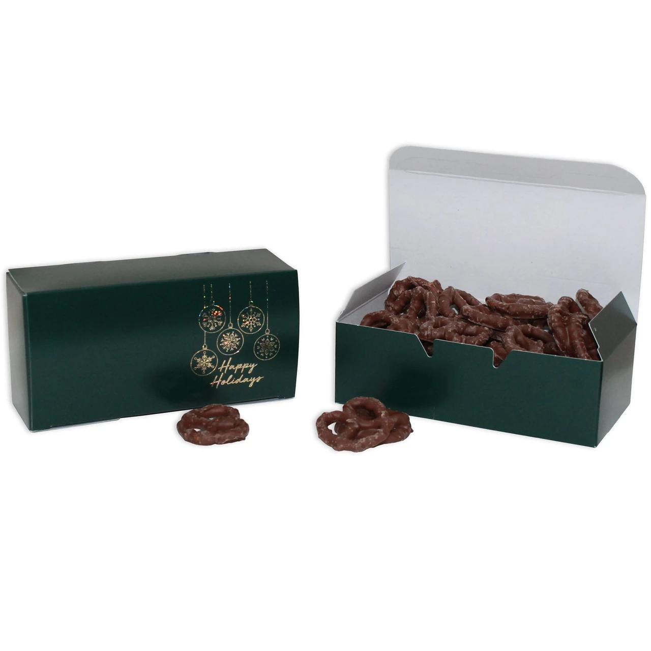 250 Boxes 1/2 lb. Candy & Fudge Boxes Forest Green Glitter Holidays 5-1/2" x 2-3/4" x 1-3/4"