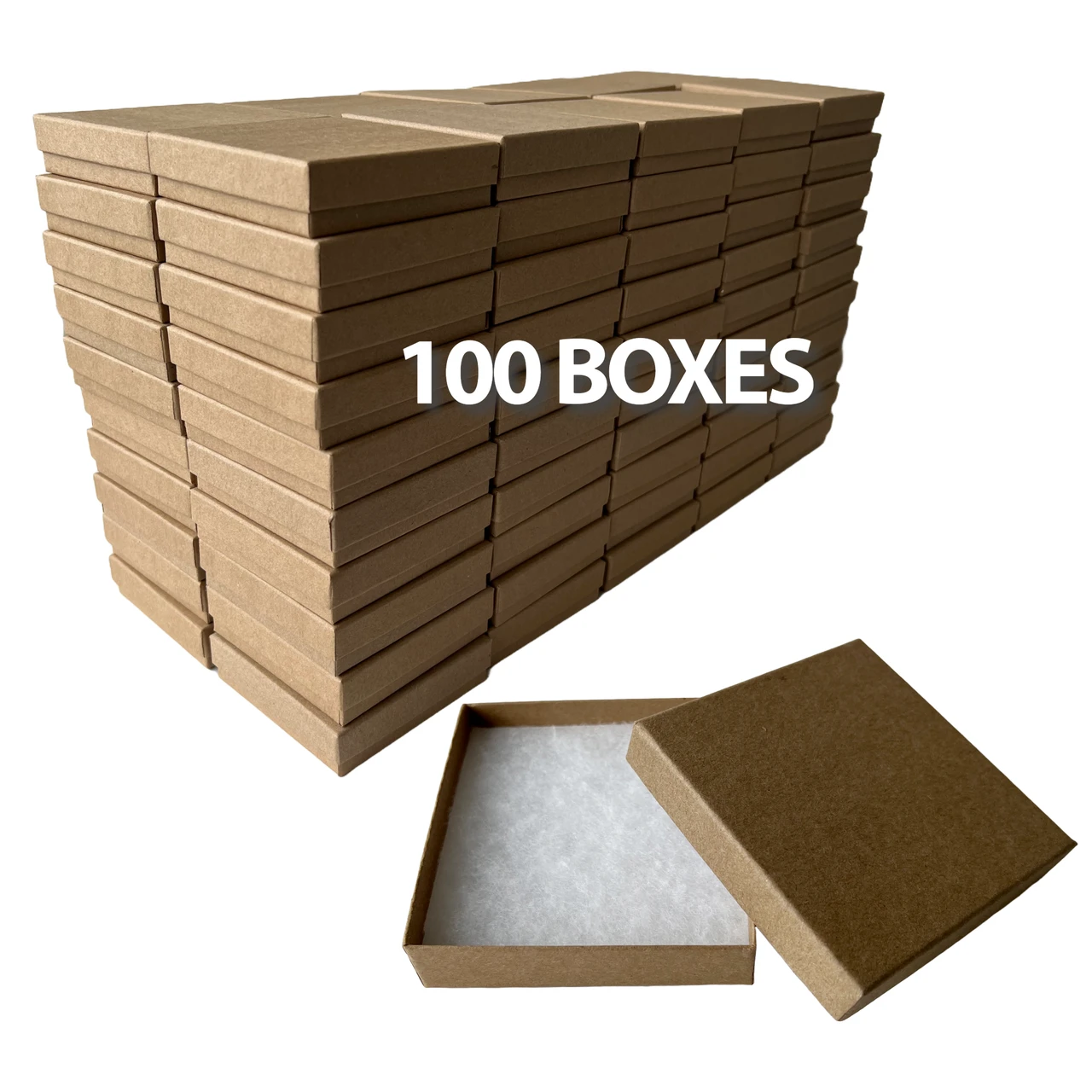 100 Boxes - Custom Printed Natural Kraft Jewelry Boxes