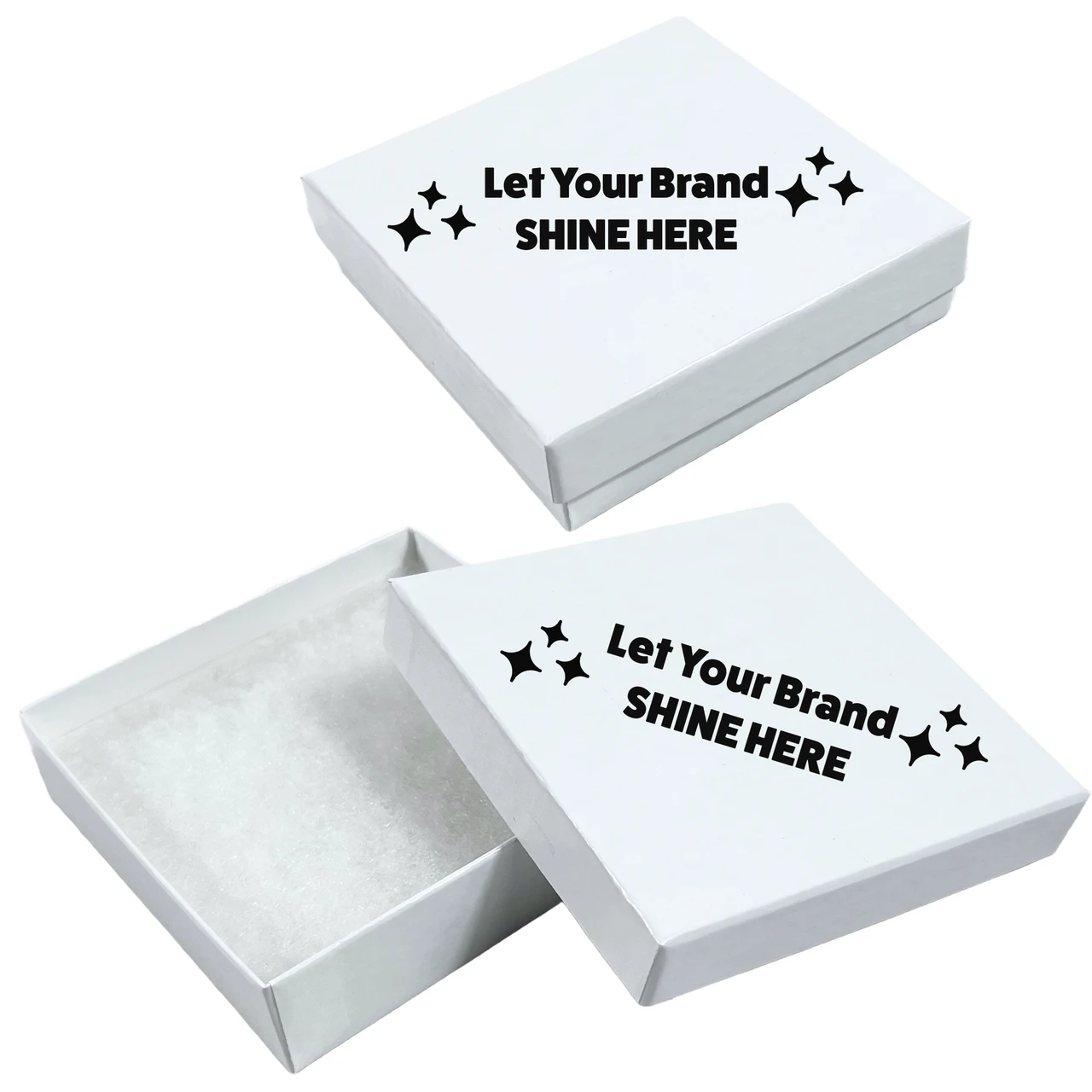 Custom Printed White Gloss Jewelry Boxes - 3-1/2" x 3-1/2" x 7/8" - 100 Boxes/Pack