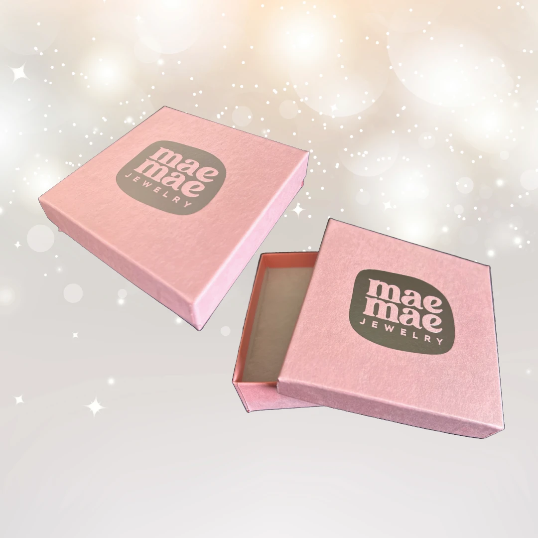 100 Boxes - Custom Printed Matte Pink Jewelry Boxes - 3-1/2" x 3-1/2" x