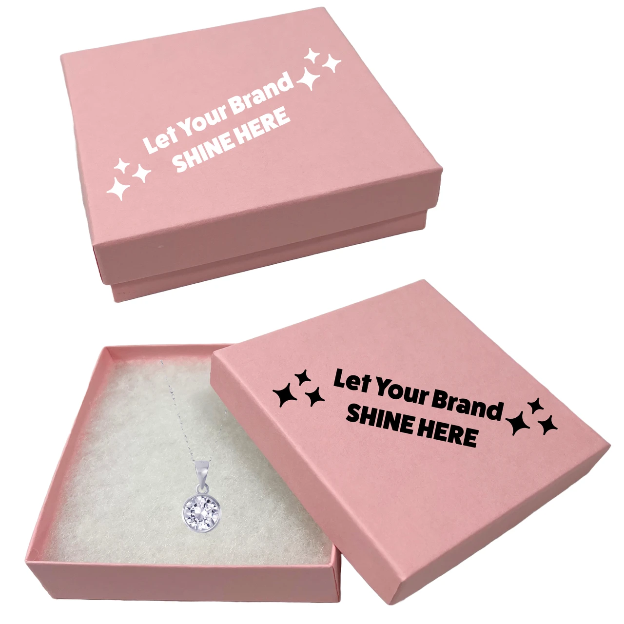 100 Boxes - Custom Printed Matte Pink Jewelry Boxes - 3-1/2" x 3-1/2" x