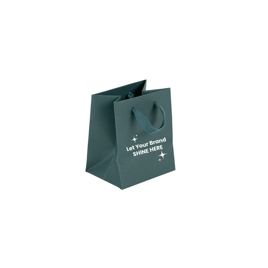 100 Bags - Custom Printed Spruce Green Eco Euro Paper Bags with Twill Handles 5 x 4 x 6