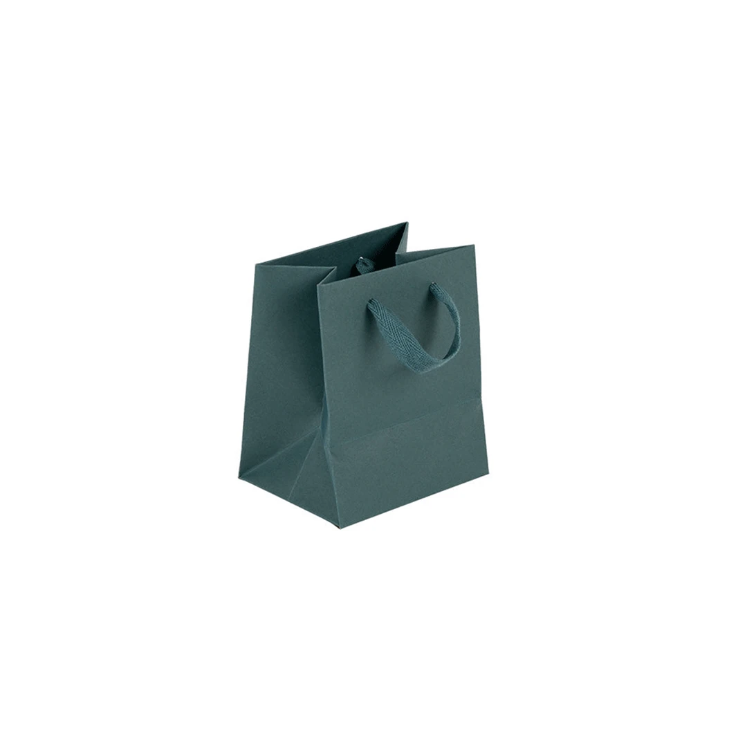 100 Bags - Custom Printed Spruce Green Eco Euro Paper Bags with Twill Handles 5 x 4 x 6