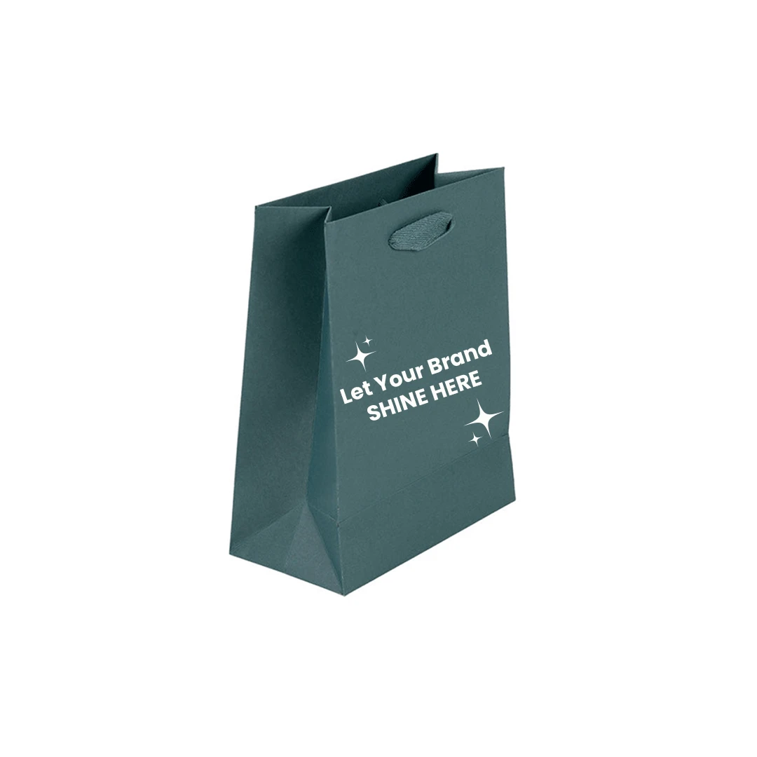 100 Bags - Custom Printed Spruce Green Eco Euro Paper Bags with Twill Handles 8 x 4 x 10