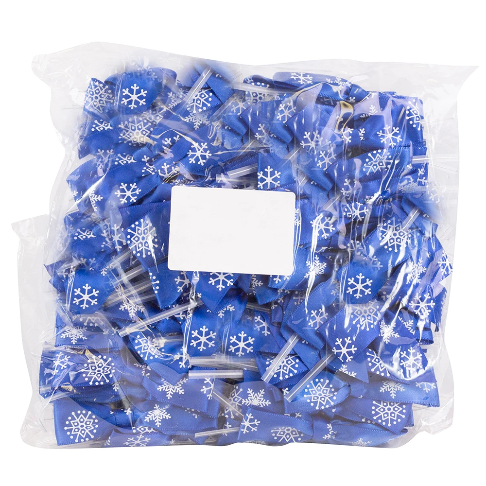 Snowflakes Royal - 7/8" Ribbon - Pre-Tied Satin Twist Tie Bows - 100 Bows