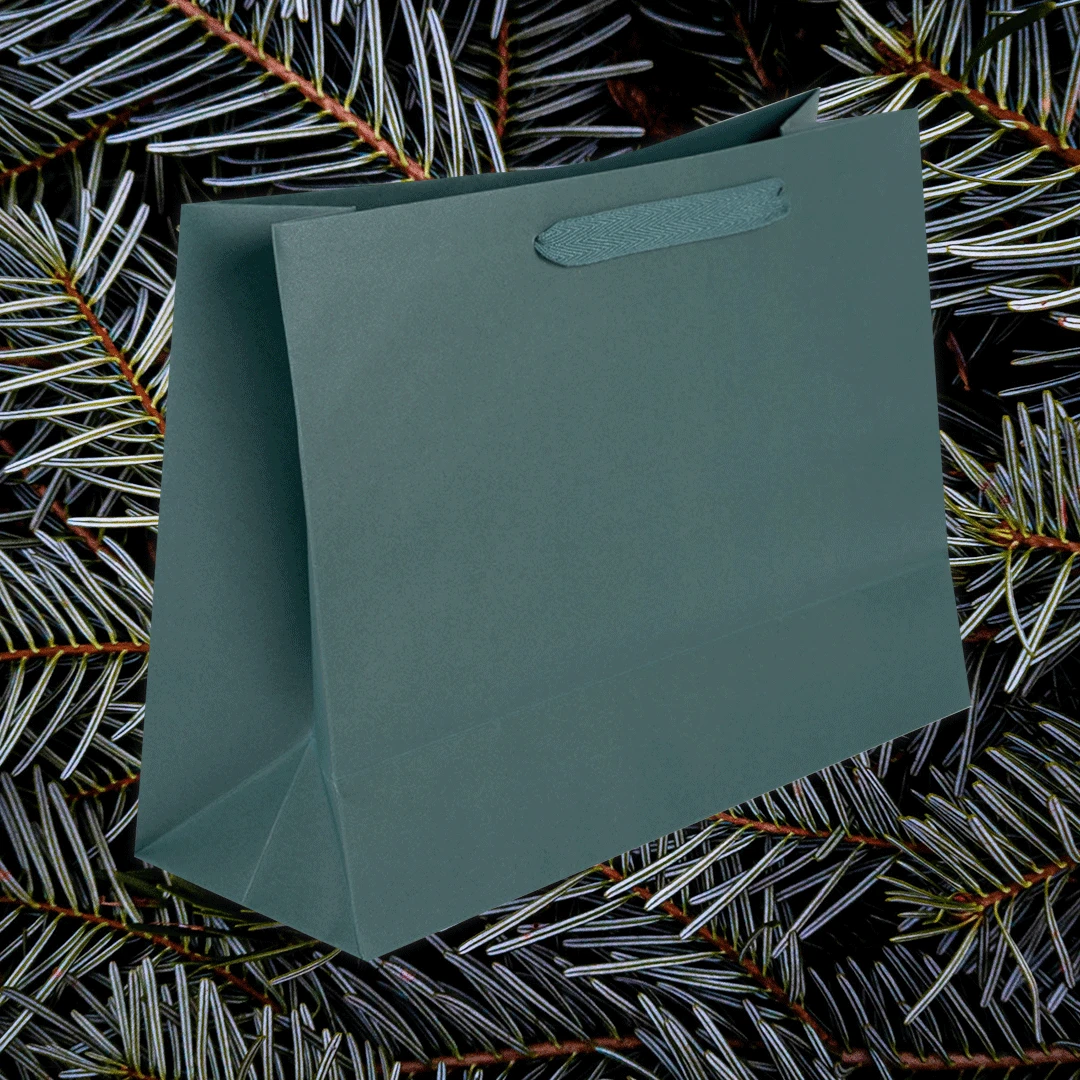 100 Bags - Custom Printed Spruce Green Eco Euro Paper Bags with Twill Handles 16 x 6 x 12