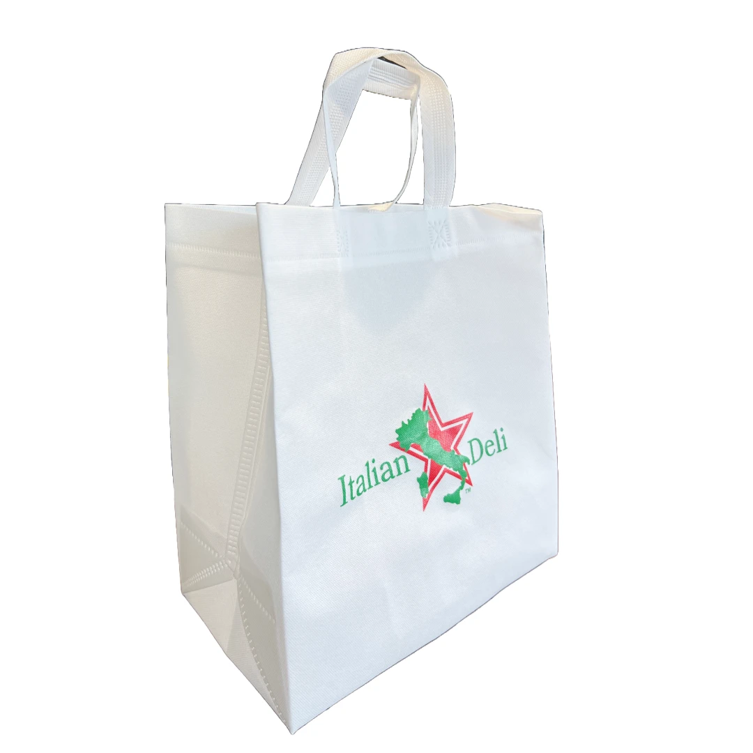 100 Bags - Branded White Reusable Bags - 13" x 7" x 13"