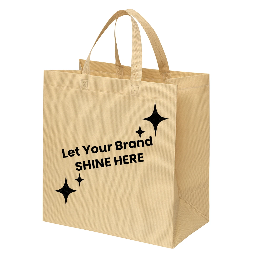 100 Bags - Branded Beige Reusable Bags - 13" x 7" x 13"