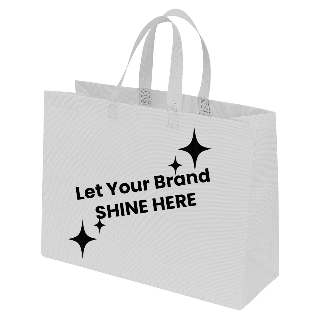 100 Bags - Branded White Reusable Bags - 16" x 7" x 12"