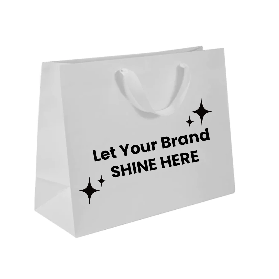 100 Bags - Custom Printed London Paper Shopping Bags 16 x 6 x 12 Matte White