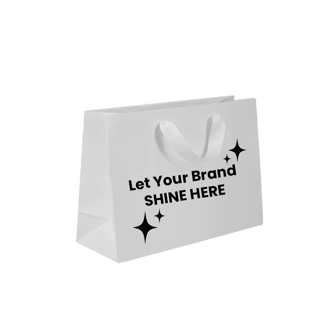 100 Bags - Custom Printed London Paper Shopping Bags 12-1/2" x 4-1/2" x 9" Matte White