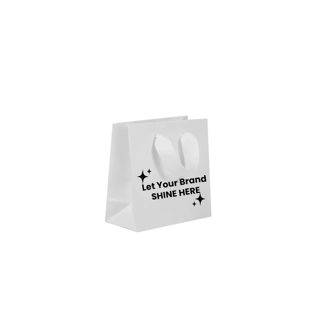 100 Bags - Custom Printed London Paper Shopping Bags Matte White 6" x 3" x 6"