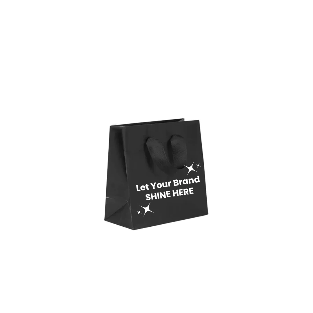 100 Bags - Custom Printed London Paper Shopping Bags Matte Black 6" x 3" x 6"