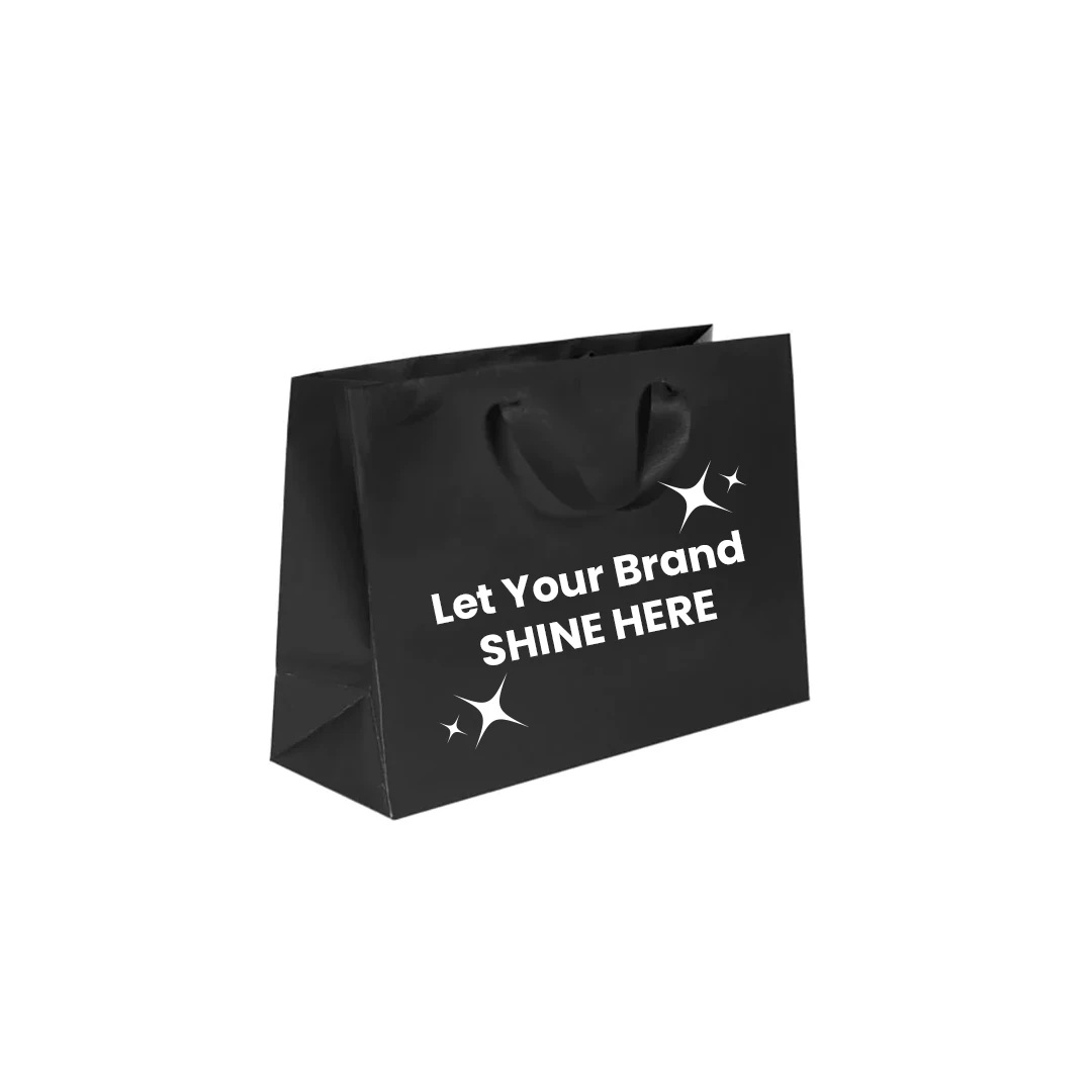 100 Bags - Custom Printed London Paper Shopping Bags 12-1/2" x 4-1/2" x 9" Matte Black