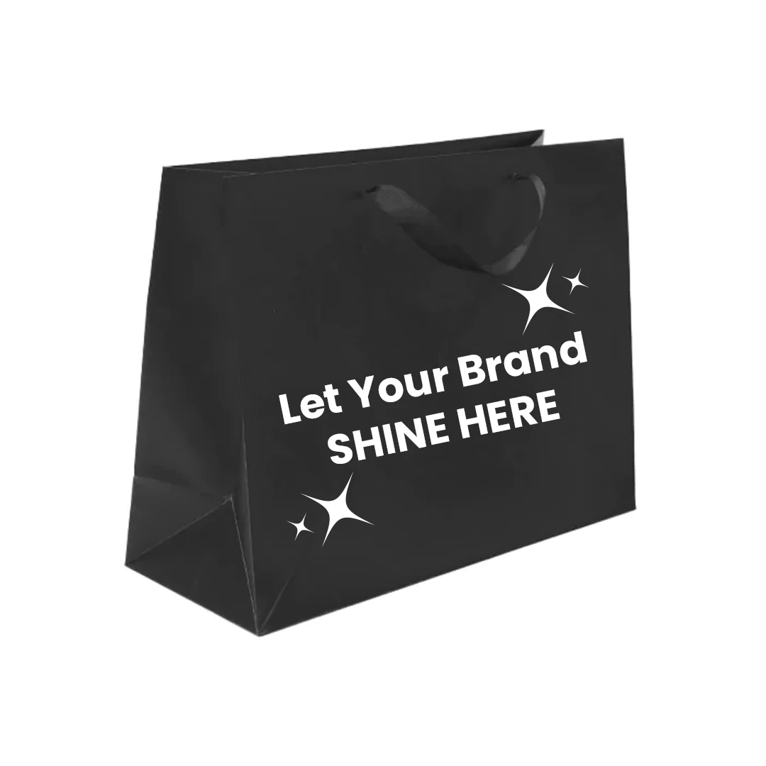 100 Bags - Custom Printed London Paper Shopping Bags 16 x 6 x 12 Matte Black
