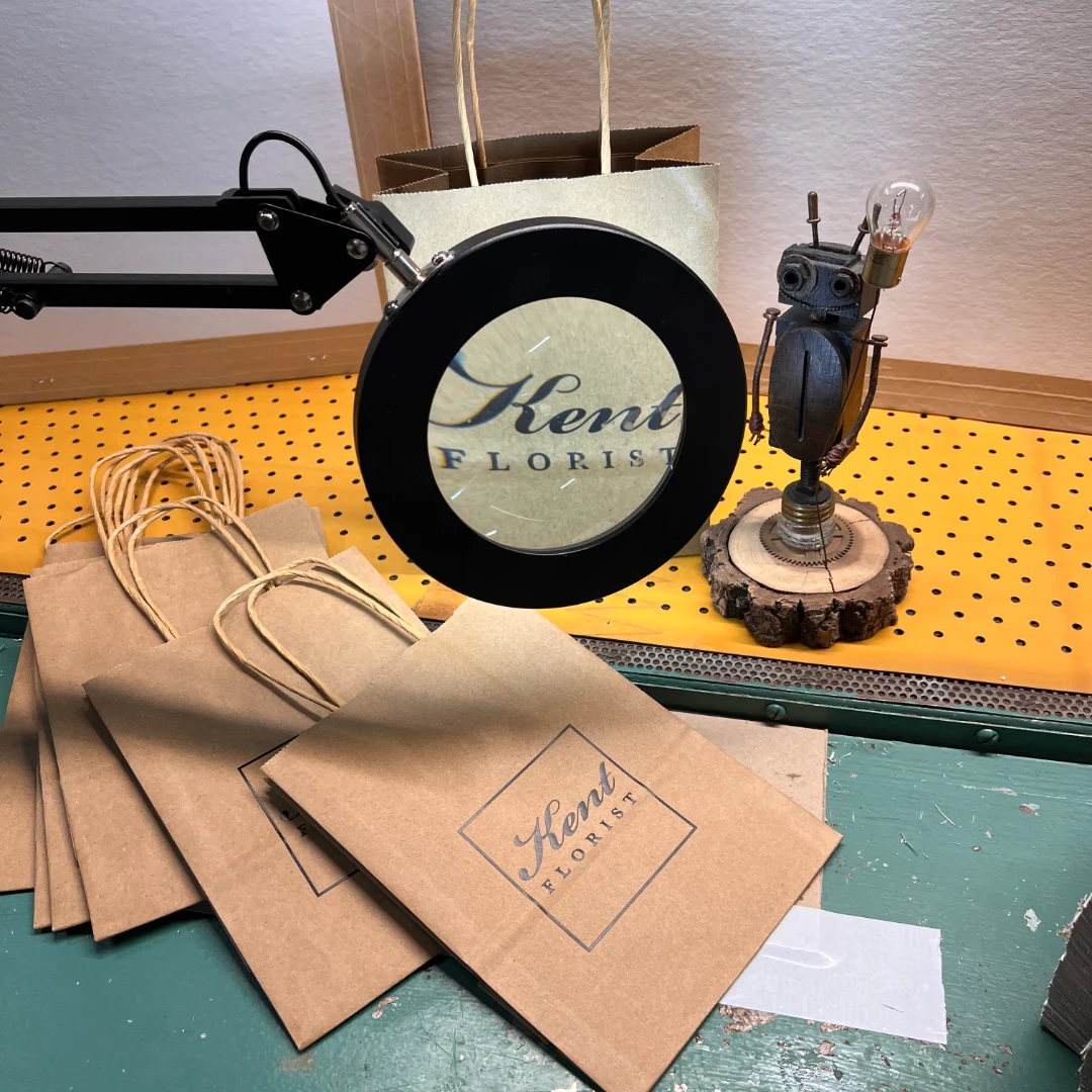 250 Bags - Branded Recycled Kraft Paper Bags - 5" x 3" x 8"